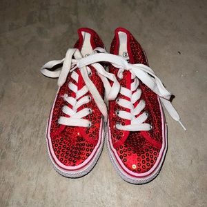 Girls red sequin tennis shoes, size 2